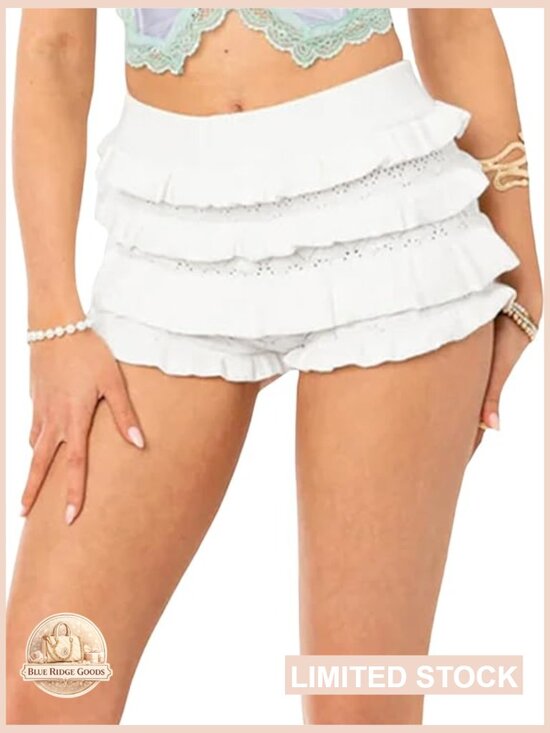 Pants - Crochet Knit High Waist Ruffle Shorts Loungewear Summer Beach Essentials